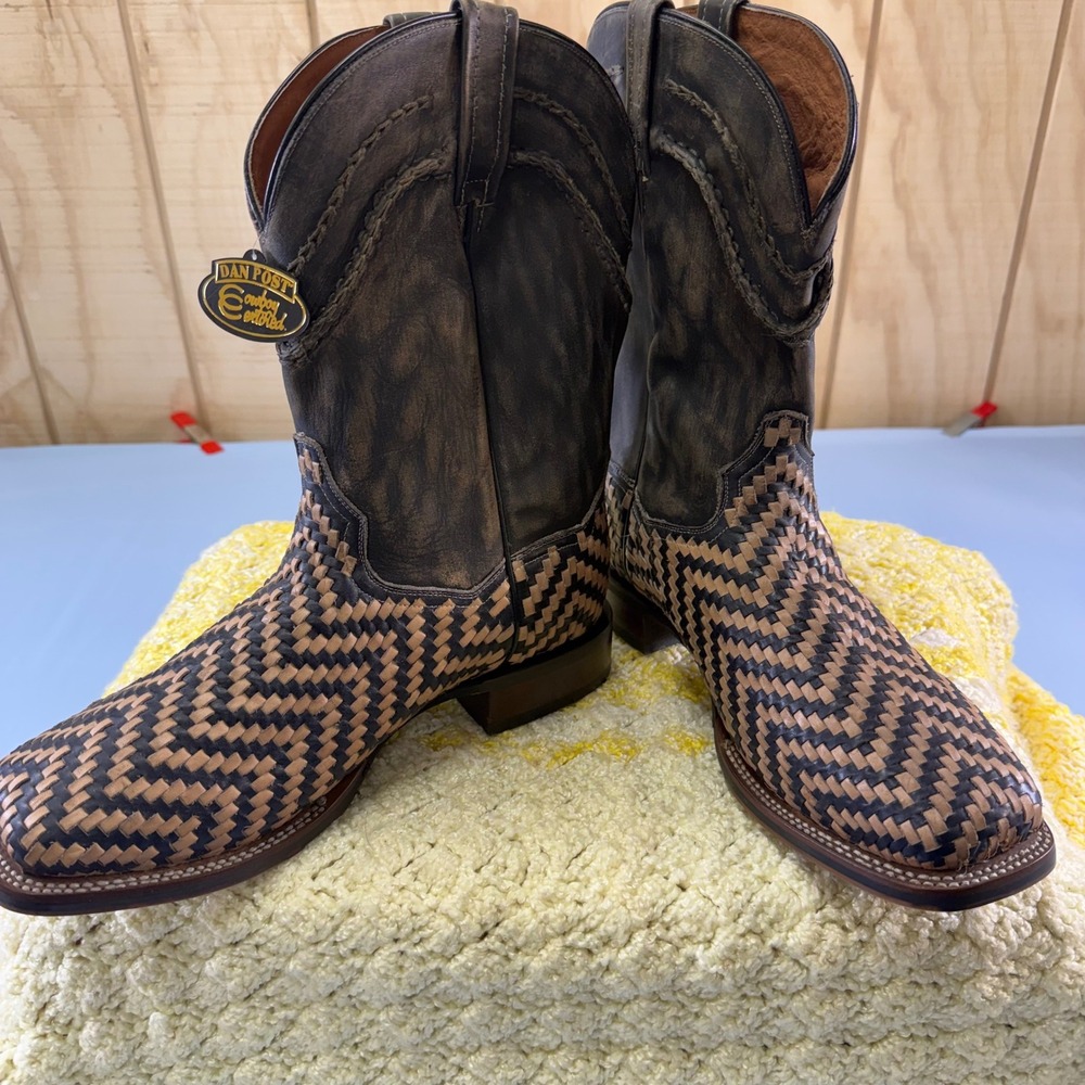Dan Post Mens Cowboy Certified Basketweave Square Toe Boots Brown DP3927 11.5 D
